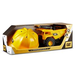 CATERPILLAR SET VEHICULO DE CONSTRUCCION 25CM + CASCO + RASTRILLO