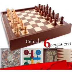 6 JUEGOS EN 1: PARCHIS, OCA, AJEDREZ, ESCALERA, DAMAS y BACKGAMON