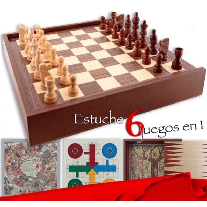 6 JUEGOS EN 1: PARCHIS, OCA, AJEDREZ, ESCALERA, DAMAS y BACKGAMON