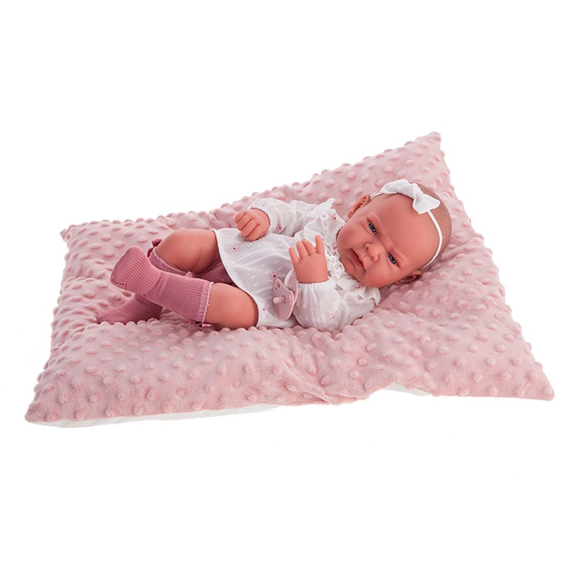 RECIEN NACIDA LEA CON CALCETIN CALADO Y COJIN