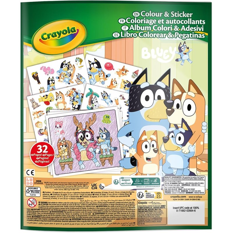 LIBRO PARA COLOREAR + STICKERS BLUEY