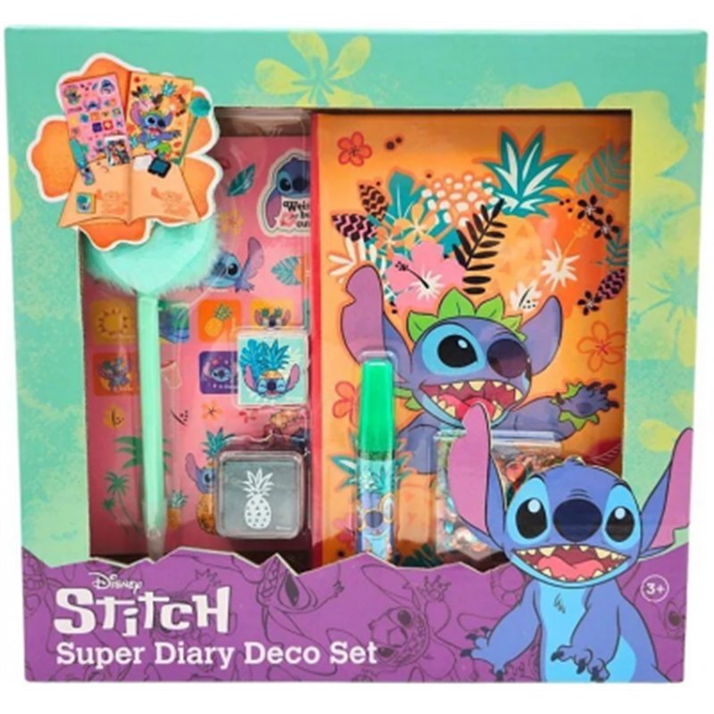 DIARIO CON BOLIGAFO DE POMPON SET DECORACION DISNEY STITCH