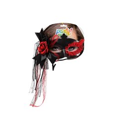 MASCARA NEGRA PVC C. FLOR Y LAZOS