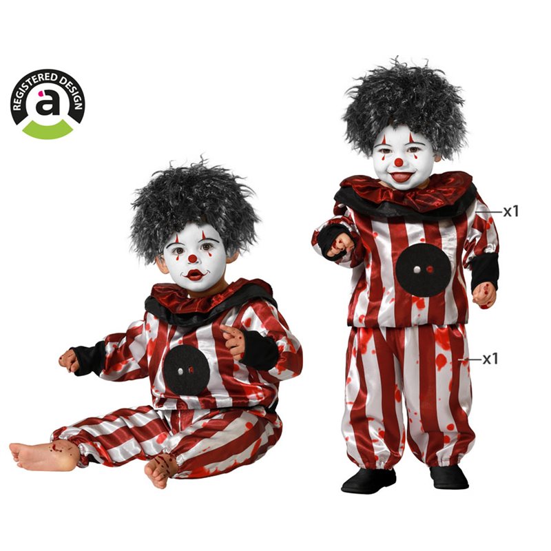 TRAJE A RAYAS ROJO Y BLANCO CON GOLAS PARA PAYASO DIAB�LICO BEB�