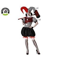 DISFRAZ ARLEQU�N BLANCO Y NEGRO CON GORRO PARA MUJER ADULTO