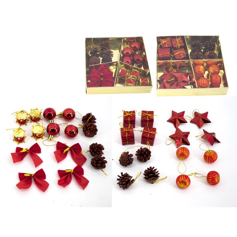 SET 16 COLGANTES NAVIDAD ROJOS SURTIDOS