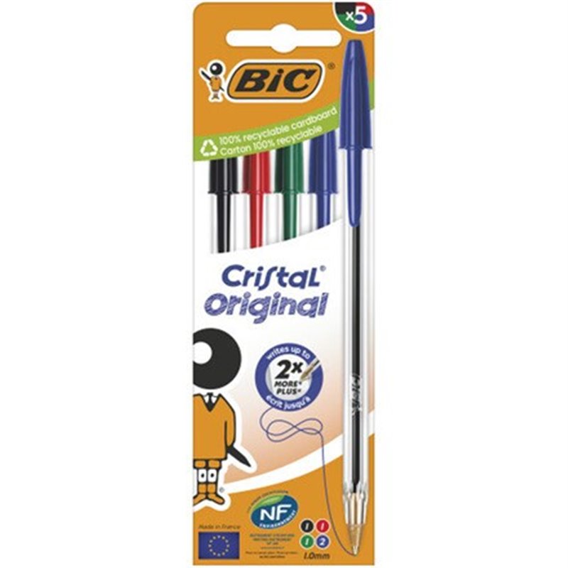 PACK 5 BOLI BIC CRISTAL ORIGINAL PUNTA MEDIA
