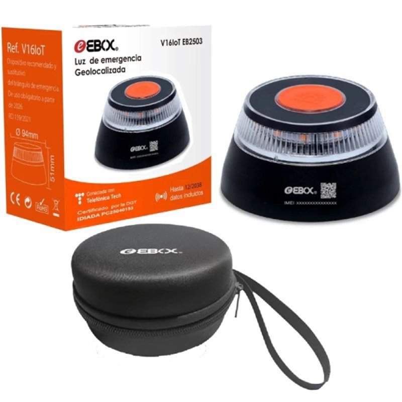 Luz baliza de emergencia para coche Ebox V16 IoT EB2503- Homologada- Base Imantada