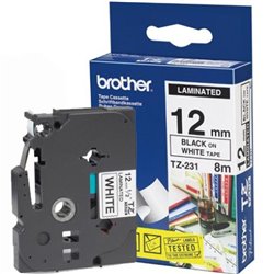Cinta Original Laminada BROTHER TZ231 12 mm x 8 m Negro/Blanca - TZ231