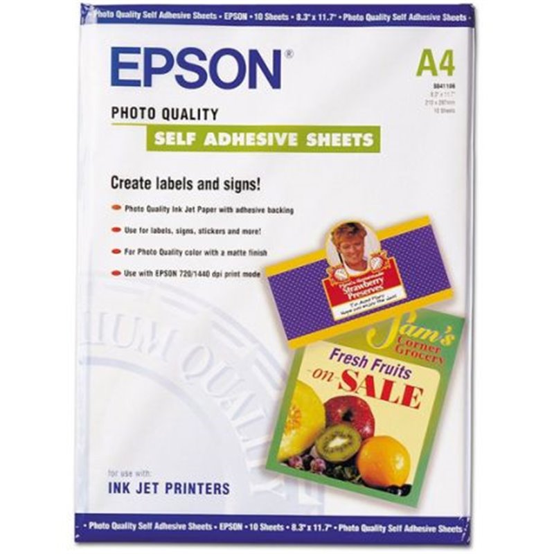 Papel Fotográfico Original EPSON Autoadhesive A4 167 gr 10 Hojas - C13S041106
