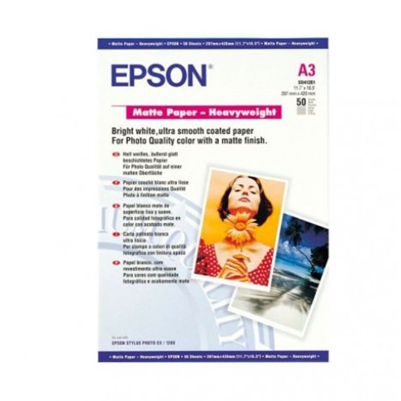 Papel Fotográfico Original EPSON Matt A3 167 gr 50 Hojas - S041261