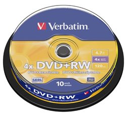 DVD+RW VERBATIM 43488 - 4.7GB · 4X · Tarrina 10 unidades