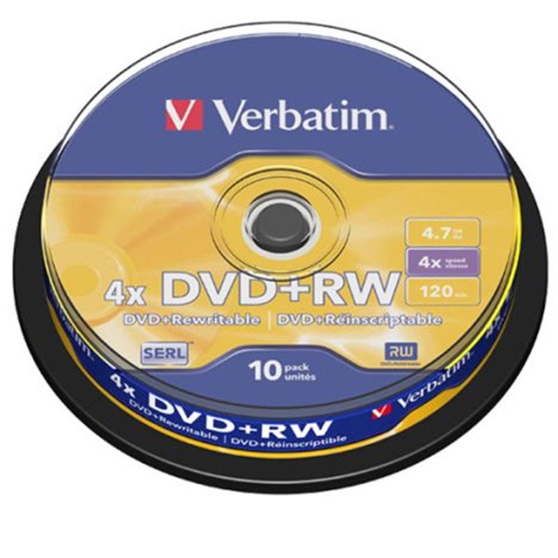 DVD+RW VERBATIM 43488 - 4.7GB · 4X · Tarrina 10 unidades