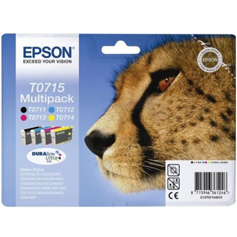 Pack Cartucho Original EPSON T0715 BK+C+M+Y - C13T07154020 [ML-7.4][PAG-240]
