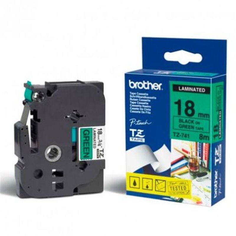 Cinta Original BROTHER TZE741 18mm x 8m Negro/Verde - TZ741