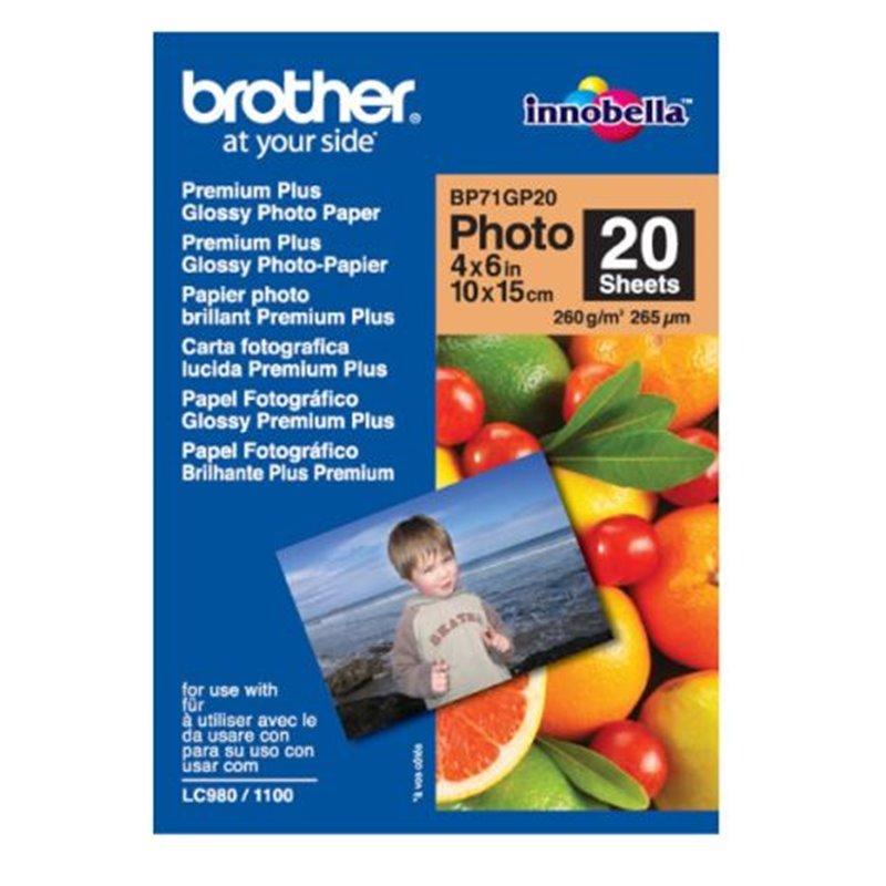 Papel Térmico Original BROTHER Glossy 10x15 20 Hojas - BP71GP20
