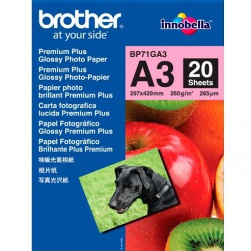Papel Fotográfico Original BROTHER GLOSSY A3 260 gr 20 Hojas - BP71GA3