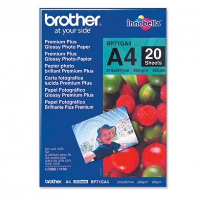 Papel Térmico Original BROTHER GLOSSY A4 20 Hojas - BP71GA4