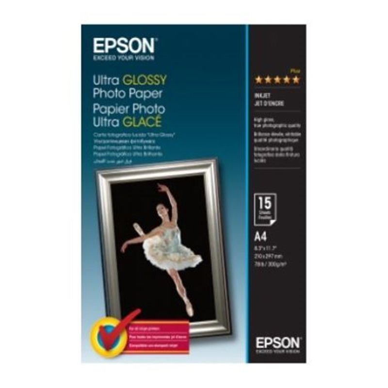 Papel Fotográfico Original EPSON Glossy Ultra A4 300 gr 15 Hojas - C13S041927