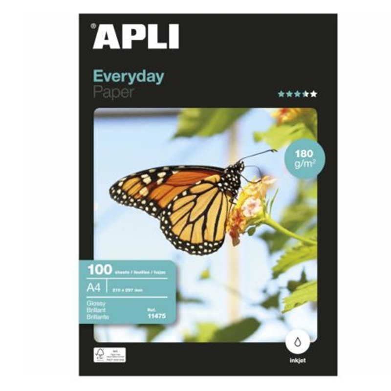 Papel Fotográfico APLI Glossy Eeveryday A4 180 gr 100 Hojas - PL11475