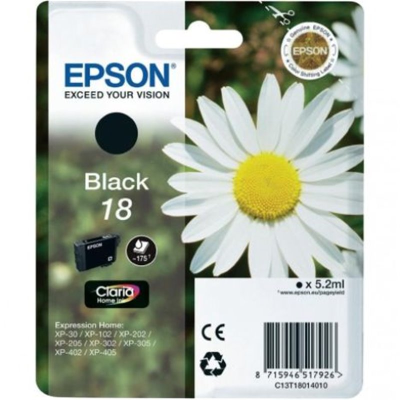 Cartucho Original EPSON 18 Negro - C13T18014010 [ML-5.2][PAG-175]