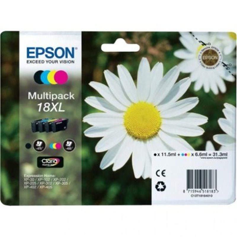 Pack Cartucho Original EPSON 18XL BK+C+M+Y - C13T18164010 [ML-11.5][PAG-470]