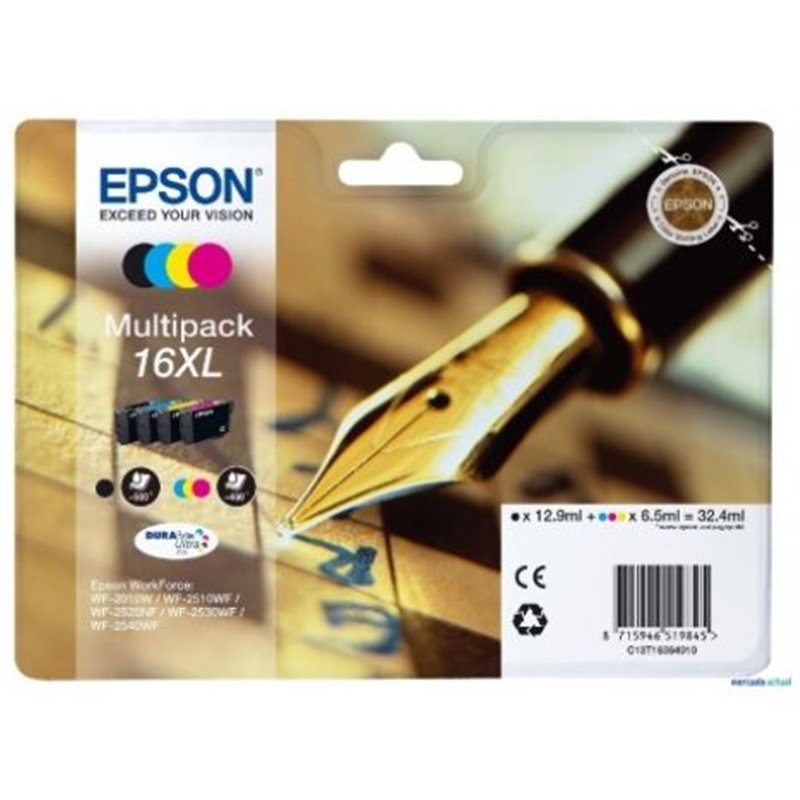 Pack Cartucho Original EPSON 16XL BK+C+M+Y - C13T16364010 [ML-12.9][PAG-500]