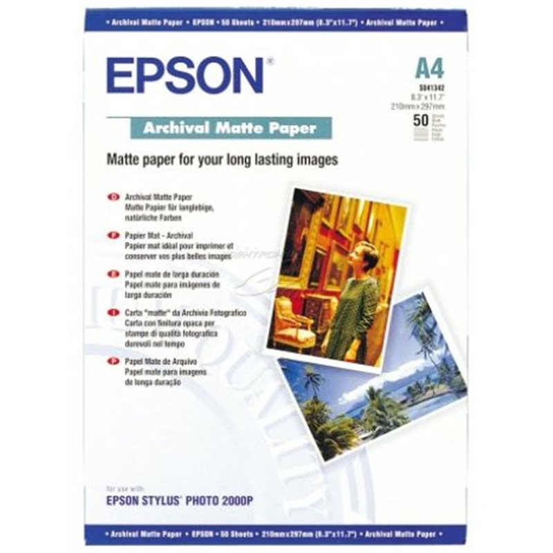 Papel Fotográfico EPSON Mate Larga Duración A4 192 gr 50 Hojas - C13S041342