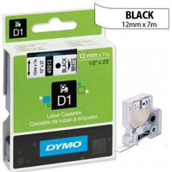CINTA ROTULADORA AUTOADHESIVA DYMO D1 PARA ROTULADORAS LABEL MANAGER DE 12MM X 7 METROS DE LONGITUD, NEGRO SOBRE BLANCO