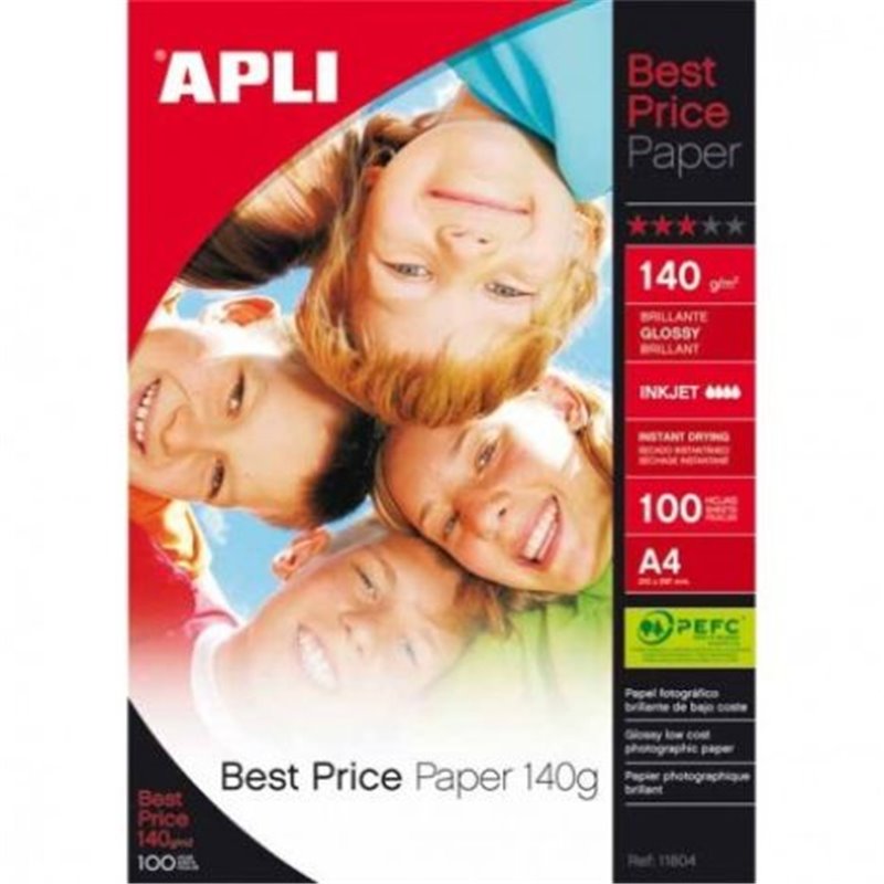 Papel Fotográfico APLI Best Price A4 210 x 297 140 gr 100 Hojas - PL11804