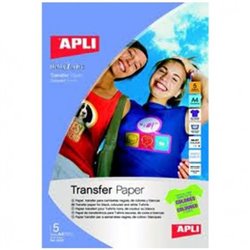 Papel Transfer para Prendas APLI A4 210 x 297 5 Hojas - PL10247