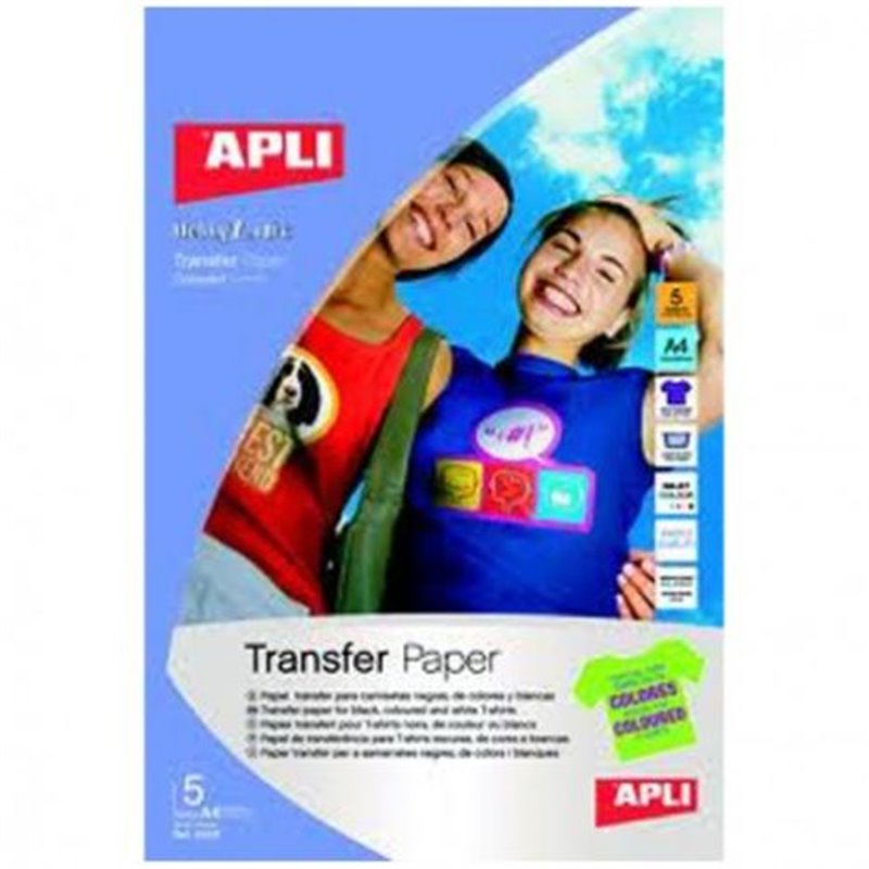 Papel Transfer para Prendas APLI A4 210 x 297 5 Hojas - PL10247