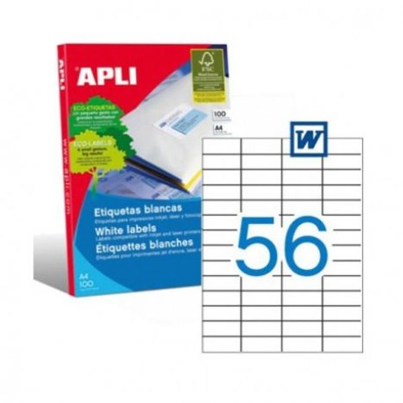 Etiquetas para Impresoras APLI A4 52.5 x 21.2 100 Hojas - PL01284