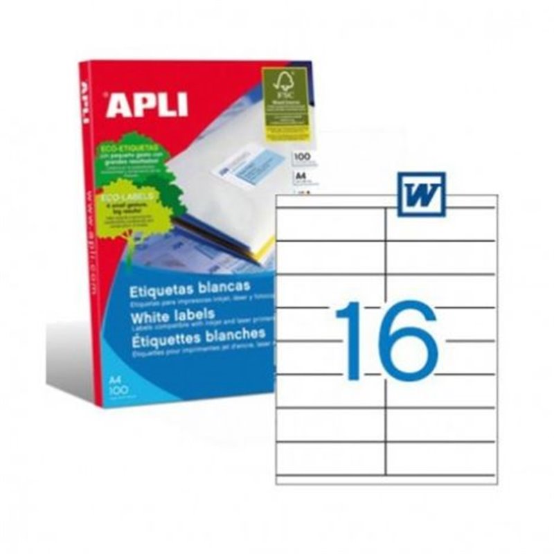 Etiquetas para Impresoras APLI A4 105 x 35 100 Hojas - PL01287