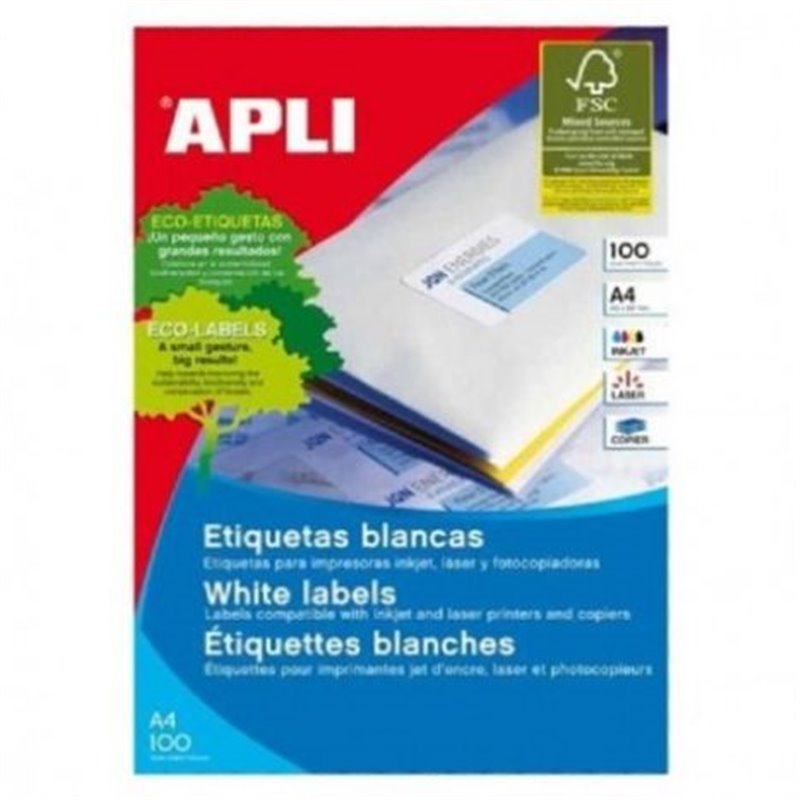 Etiquetas para Impresoras APLI A4 105 x 48 100 Hojas - PL01289
