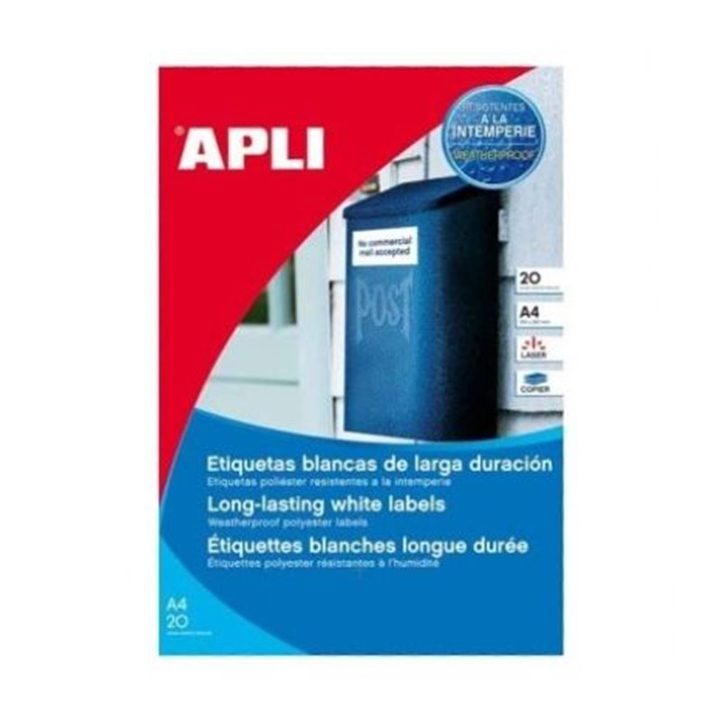 Etiquetas Blancas para Impresoras Láser APLI A4 64.6 x 33.8 20 Hojas - PL01226