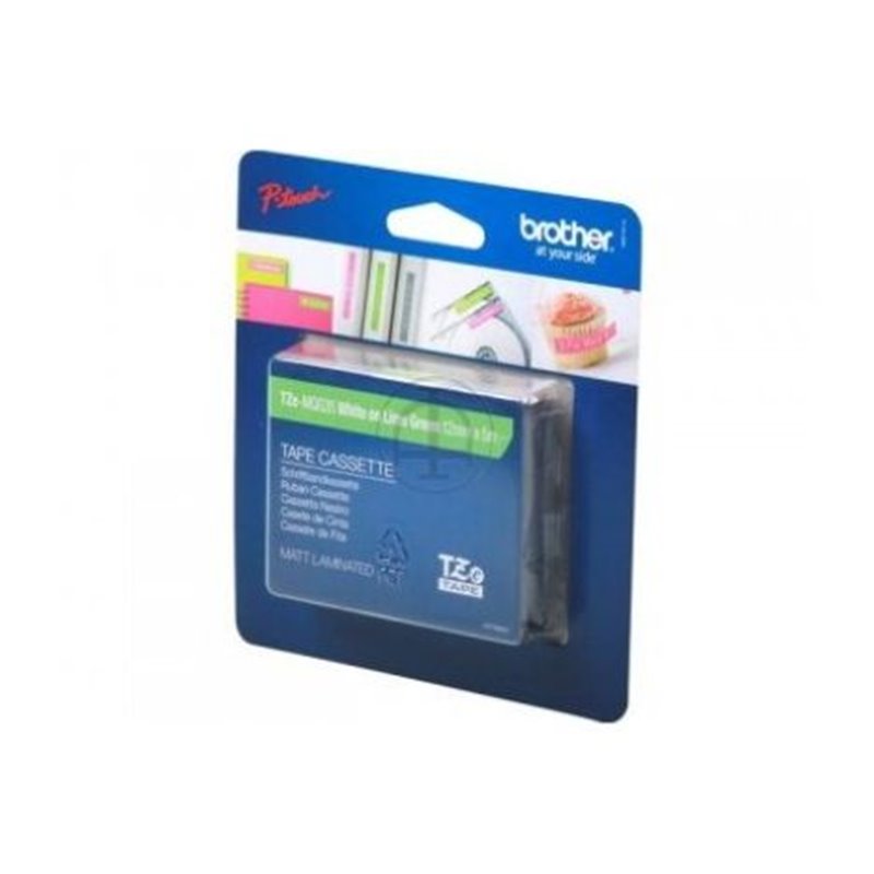 ORIGINAL BROTHER CINTA ROTULADORA LAMINADA VERDE LIMA/BLANCO MATE 5M 12MM