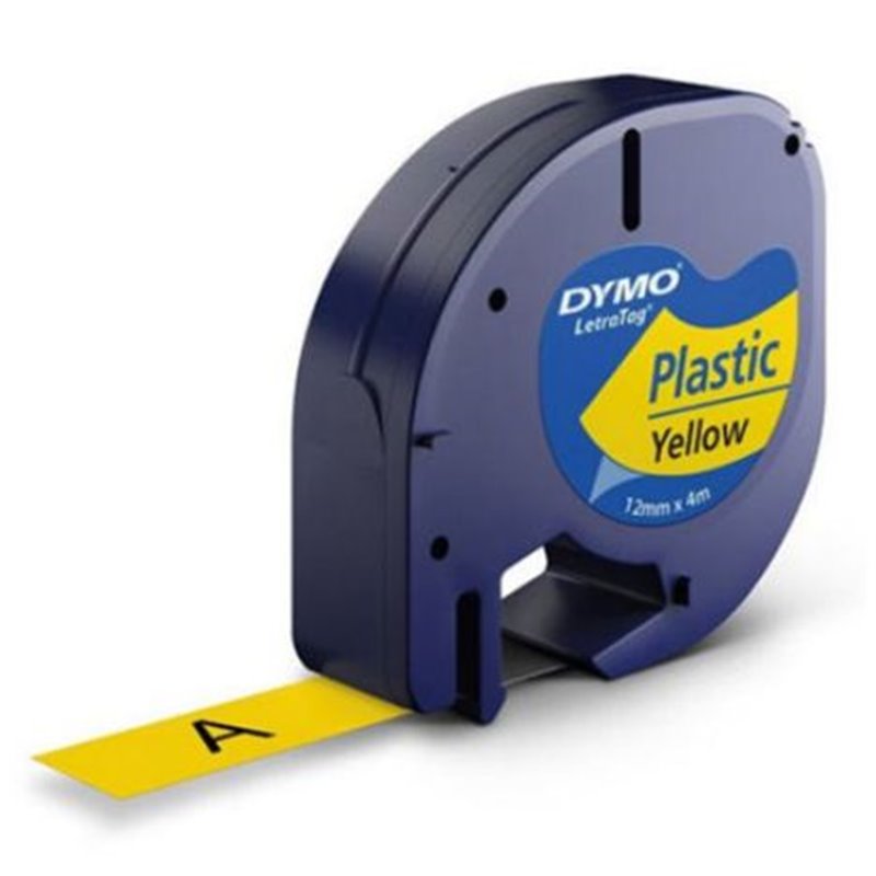 CINTA ROTULADORA AUTOADHESIVA DYMO PLASTICO NEGRO-AMARILLO 12MM X 4 METROS PARA ROTULADORAS LETRATAG