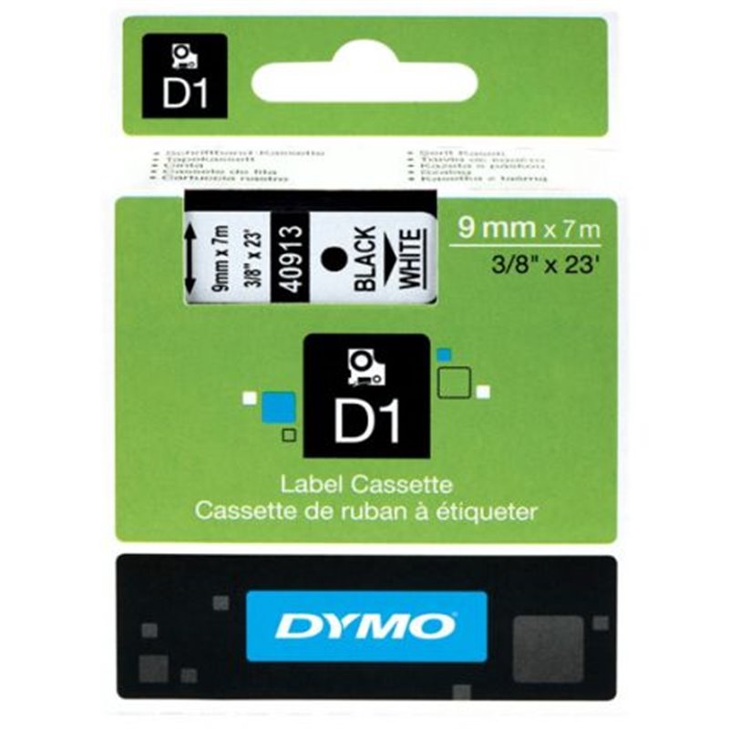 CINTA ORIGINAL DYMO NEGRO / BLANCO DE 9MM X 7M PARA LP350 / LM150 / 350 / 450 / LMPC (40913)