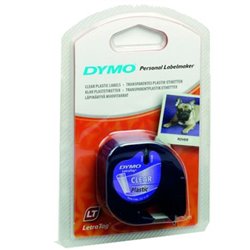 CINTA ROTULADORA AUTOADHESIVA DYMO PLASTICO NEGRO-TRANSPARENTE 12MM X 4 METROS PARA ROTULADORAS LETRATAG