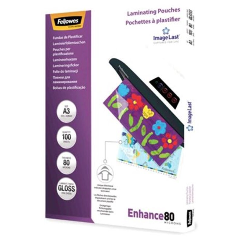 Pack 100 Unidades Fundas de Plastificar con Brillo FELLOWES A3 80 micras - 5306207