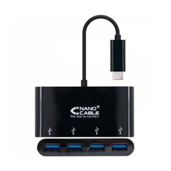Adaptador USB Tipo C-M a 4xUSB 3.0-H - 0.10 m · Negro
