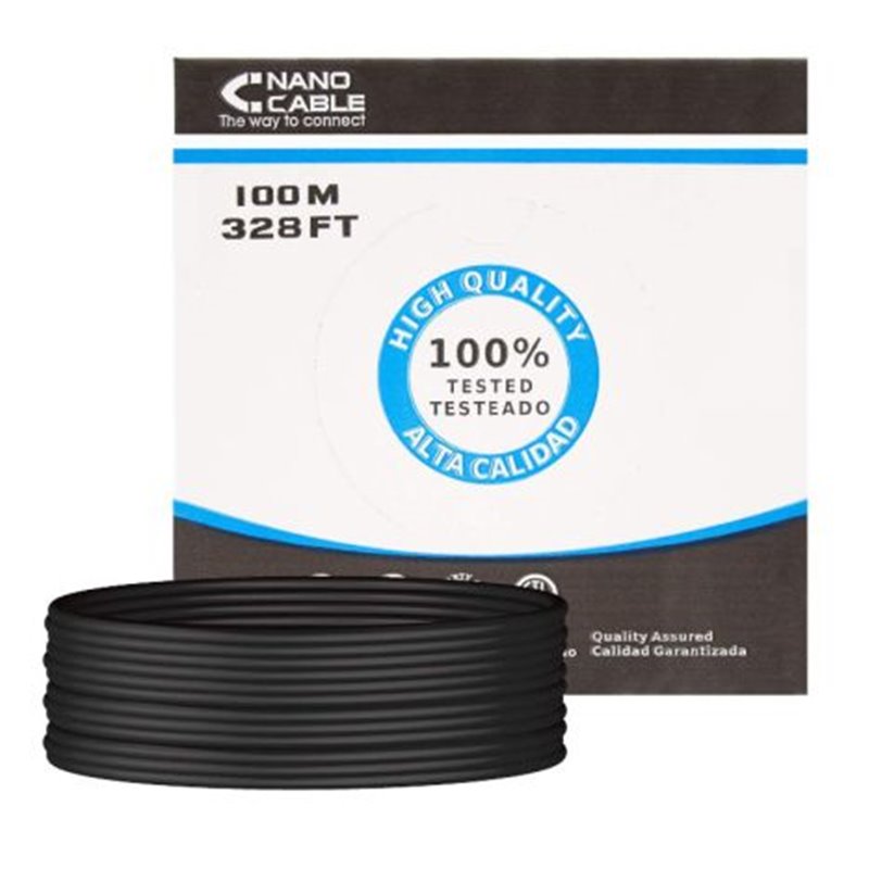 Bobina de Cable de Red Rígido RJ45 Cat 5E UTP - 100 m · Negro