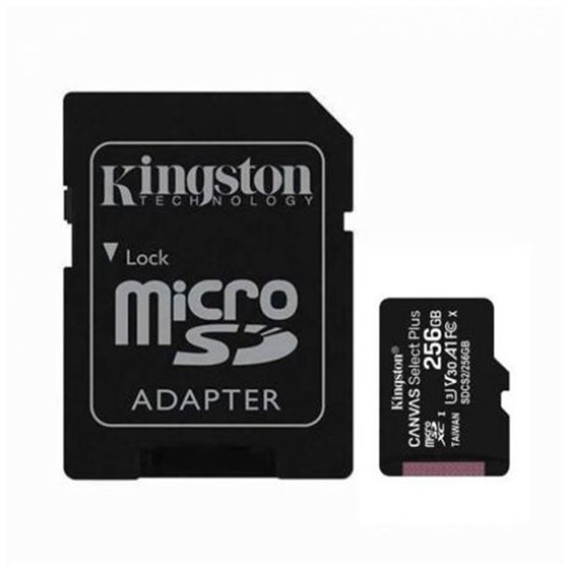 Tarjeta de Memoria KINGSTON Canvas Select Plus MicroSDXC UHS-I SDCS2/256GB - 256GB · Clase 10 + Adaptador