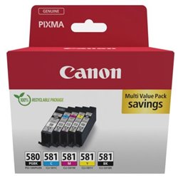Pack 5 Cartuchos Originales CANON 580/581 BK+C+M+Y Negro Foto - 2078C007 [ML-11]