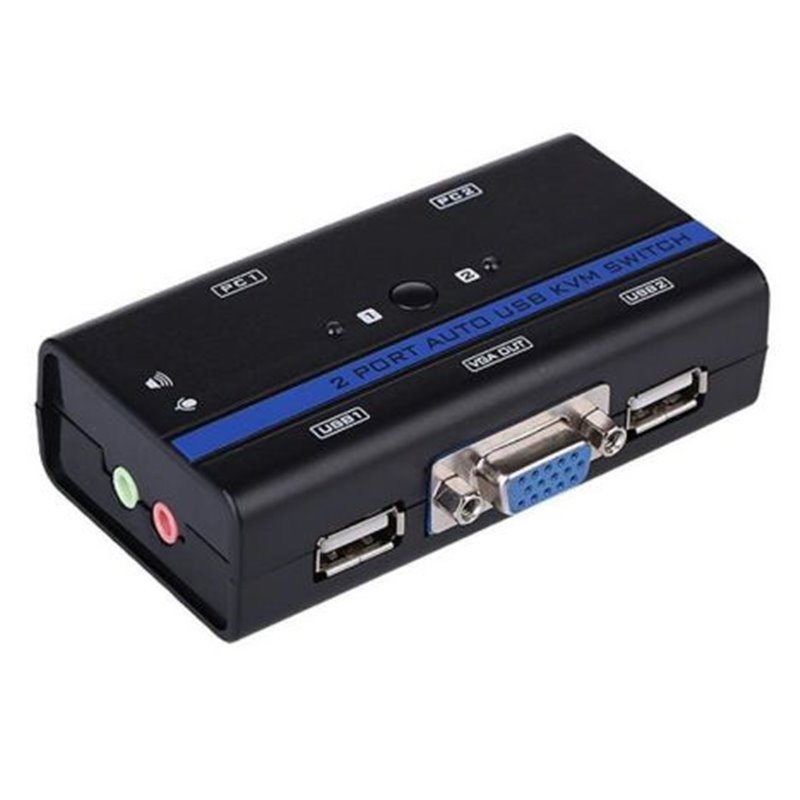 Conmutador KVM 2xSub 15 Pines/M a 2xUSB/M 4xJack 3.5 mm · 1.4 m · Negro