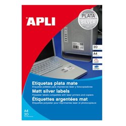 Etiquetas Adhesivas APLI Metalizadas 10066 - 45.7x21.2 mm · 20 hojas · Plata
