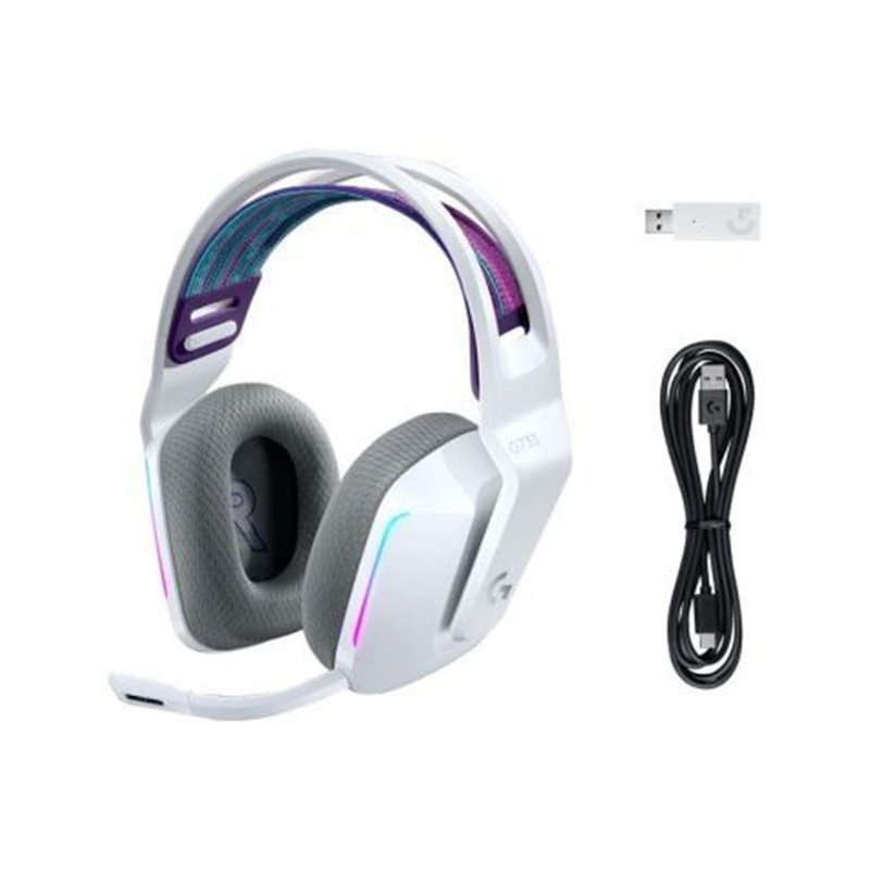 Auriculares Diadema Gaming LOGITECH G733 - USB · Micrófono · Blanco