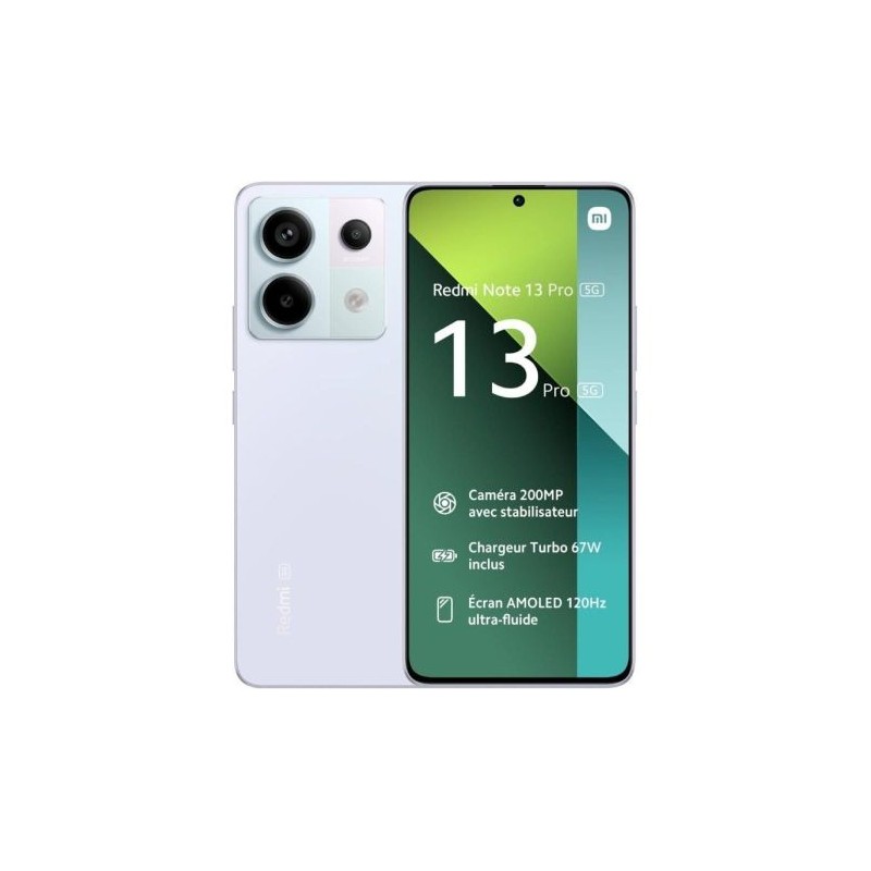 Smartphone XIAOMI Redmi Note 13 Pro MZB0FFVEU - 5G · Snapdragon Gen2 · 6,67 FHD · 8GB · 256GB · NFC · Android · Púpura