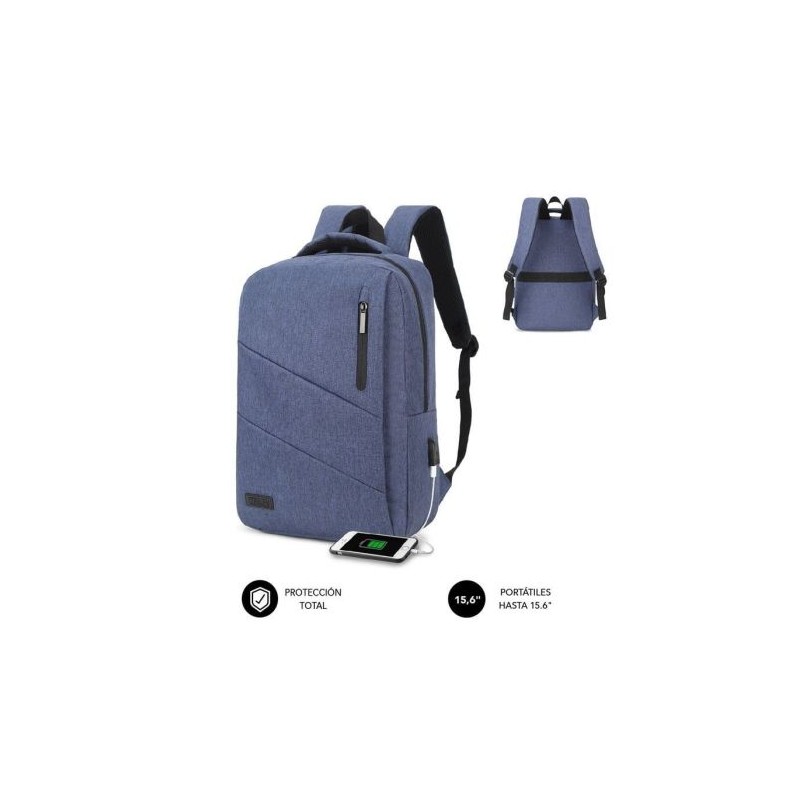 Mochila para Portátil SUBBLIM City Backpack SUB-BP-2BL2001 - Resistente al Agua · USB · 15,6 · Azul